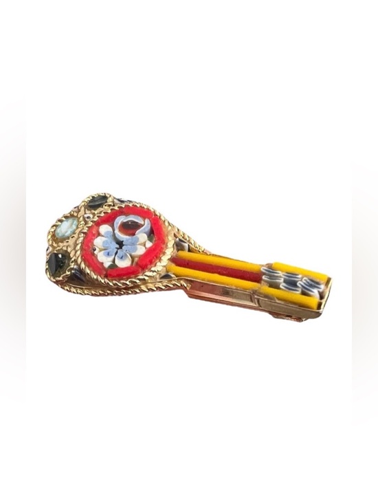 Vintage Jewelry - Vintage Micro-mosaic Brooch Guitar Gold Tone